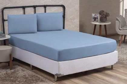 Imagem de Kit Lençol Cama Casal 3 peças Liso com Elástico e Fronha Cama Box