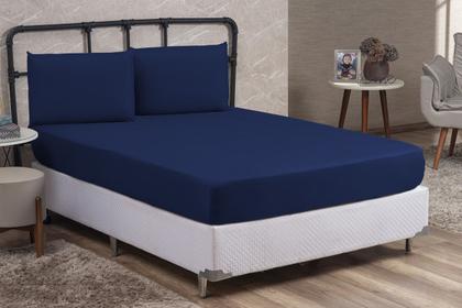 Imagem de Kit Lençol Cama Queen Size 3 peças Liso com Elástico e Fronha Cama Box