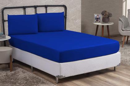 Imagem de Kit Lençol Cama Queen Size 3 peças Liso com Elástico e Fronha Cama Box