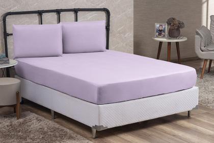 Imagem de Kit Lençol Cama Queen Size 3 peças Liso com Elástico e Fronha Cama Box