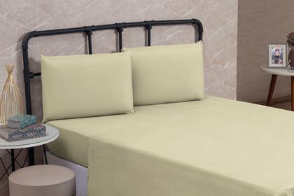Imagem de Kit Lençol Cama Queen Size 4 peças Liso com Elástico e Fronha Cama Box
