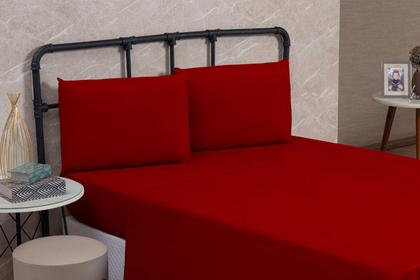 Imagem de Kit Lençol Cama Queen Size 4 peças Liso com Elástico e Fronha Cama Box