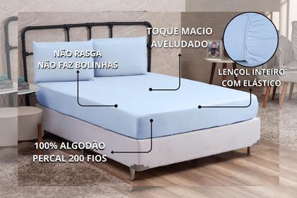 Imagem de Kit Lençol Casal Padrão 100% Algodão Percal 200 Fios 4 peças