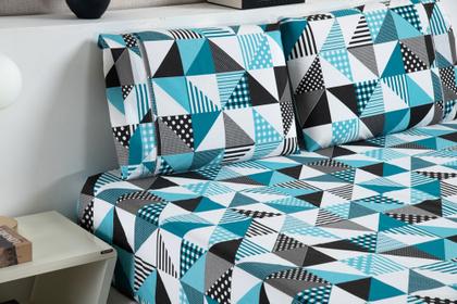 Imagem de Kit Lençol Casal Queen Completo Estampado 80% Algodão Cama Box 3 Peças