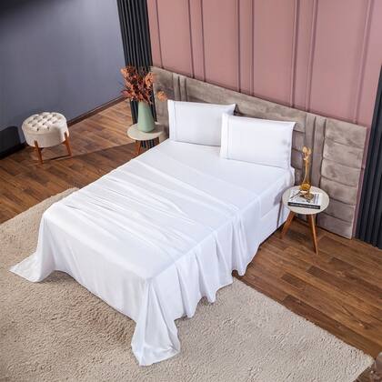 Imagem de Kit Lençol de Cama Queen Completo 400 Fios Percal 4 Peças Ponto Palito Anti-pilling com Toque 100% Macio Premium