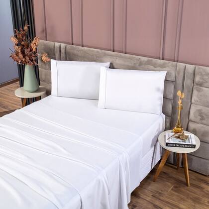 Imagem de Kit Lençol de Cama Queen Completo 400 Fios Percal 4 Peças Ponto Palito Anti-pilling com Toque 100% Macio Premium