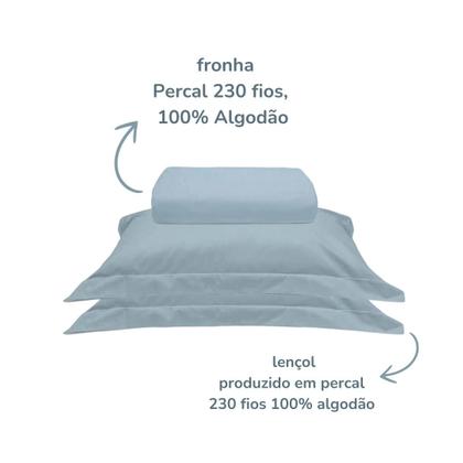 Imagem de Kit Lençol Elástico e Fronha King 230 Fios Reffinata Buettner Azul Jeans