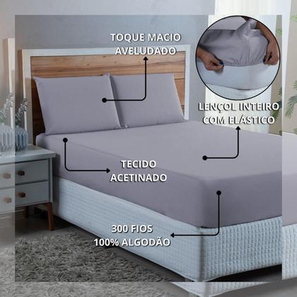 Imagem de Kit Lençol King Size 100% Algodão Percal 300 Fios 4 peças