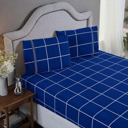 Imagem de Kit Lençol Queen Estampado 400 Fios 3 Peças com Jogo de Cama com Fronha Ponto Palito e Elástico