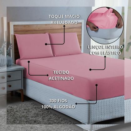 Imagem de Kit Lençol Queen Size 100% Algodão Percal 300 Fios 4 peças