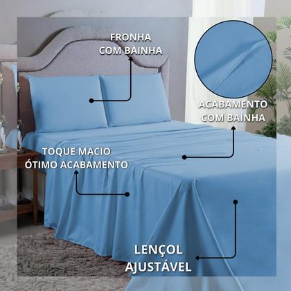 Imagem de Kit Lençol Super King 4 Peças 400 Fios Toque Aveludado com Elástico Fronhas e Virol
