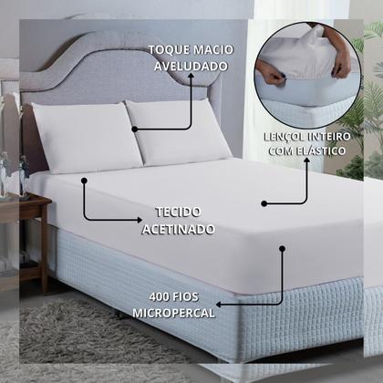 Imagem de Kit Lençol Super King 4 Peças 400 Fios Toque Aveludado com Elástico Fronhas e Virol