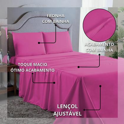 Imagem de Kit Lençol Super King 4 Peças 400 Fios Toque Aveludado com Elástico Fronhas e Virol