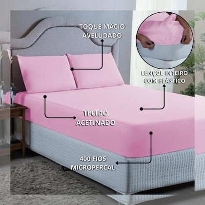 Imagem de Kit Lençol Super King 4 Peças 400 Fios Toque Aveludado com Elástico Fronhas e Virol