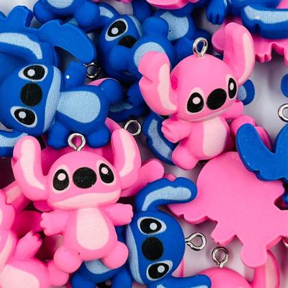 Imagem de Kit Lilo Stitch Miçanga Pulseira Infantil Fio Fimo + Pingente Silicone