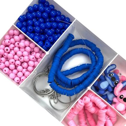 Imagem de Kit Lilo Stitch Miçanga Pulseira Infantil Fio Fimo + Pingente Silicone