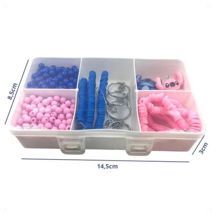 Imagem de Kit Lilo Stitch Miçanga Pulseira Infantil Fio Fimo + Pingente Silicone
