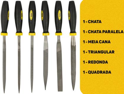 Imagem de Kit Limas Tipo Agulha Eda 6 Pçs Triangular Redonda Chata Meia Cana Cabo Emborrachado P/ Madeira Metal Trabalhos Manuais