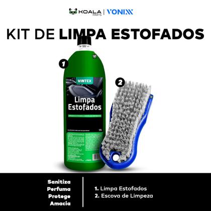 Imagem de Kit Limpa Estofados Banco Sofá Tapete A Seco 1,5L + Escova Limpeza Cerdas Macias Vonixx