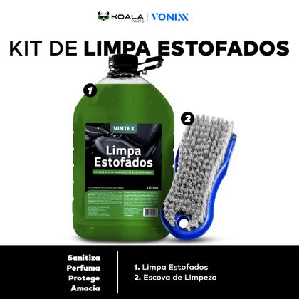 Imagem de Kit Limpa Estofados Banco Sofá Tapete A Seco 5L + Escova Limpeza Cerdas Macias Vonixx