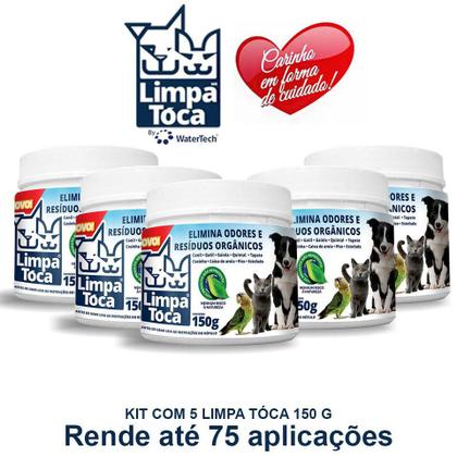 Imagem de Kit Limpa Tóca Com 5 Potes De 150 G Eliminador De Odores Pet - Tira Cheiro De Xixi