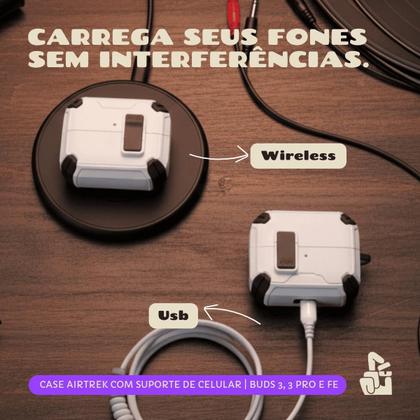 Imagem de Kit Limpador para Fones e Capa Protetora Airtrek Nerdcase Compatível com Galaxy Buds 3, Buds Pro 3, Buds 3 FE, Preto e Branco