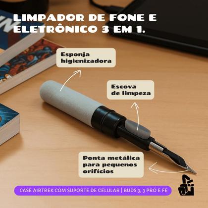 Imagem de Kit Limpador para Fones e Capa Protetora Airtrek Nerdcase Compatível com Galaxy Buds 3, Buds Pro 3, Buds 3 FE, Preto e Branco