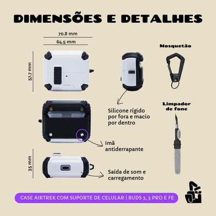 Imagem de Kit Limpador para Fones e Capa Protetora Airtrek Nerdcase Compatível com Galaxy Buds 3, Buds Pro 3, Buds 3 FE, Preto e Branco