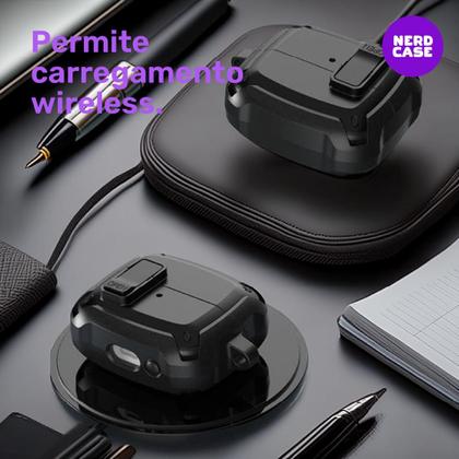 Imagem de Kit Limpador para Fones e Capa Protetora Nerdcase Compatível com Samsung Galaxy Buds 3, Buds 3 Pro, Buds3 Fe, Resistente Preta