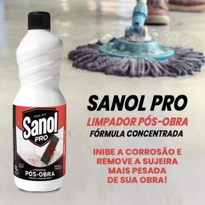 Imagem de Kit Limpador Pós Obra Profissional Concentrado 1lt Sanol e ESPONJA LIMPA PISO 