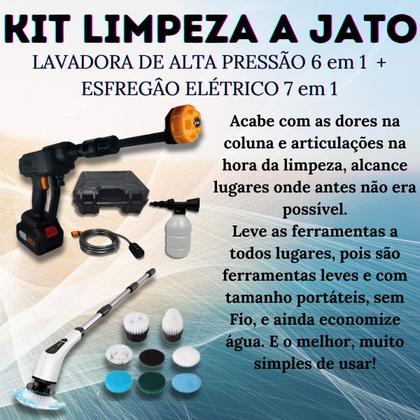 Imagem de Kit Limpeza a Jato Portátil Residencial Lavadora 6 em 1 de Alta Pressão + Esfregão Elétrico 7 em 1