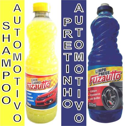 Imagem de Kit limpeza automotiva fuzetto - cera liquida, pretinho, cera de carnaúba, shampoo e silicone