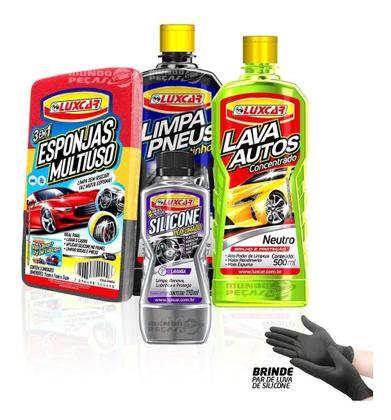 Imagem de Kit Limpeza Automotiva Luxcar Shampoo Limpa Pneus Silicone