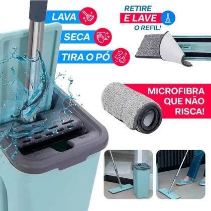 Imagem de Kit Limpeza Completo: Mop Flat + Balde + 2 Refis