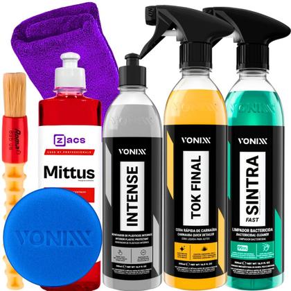 Imagem de Kit Limpeza De Moto Shampoo Mittus Neutro Revitalizador Intense Limpador Sintra Fast Cera Liquida Tok Final Vonixx