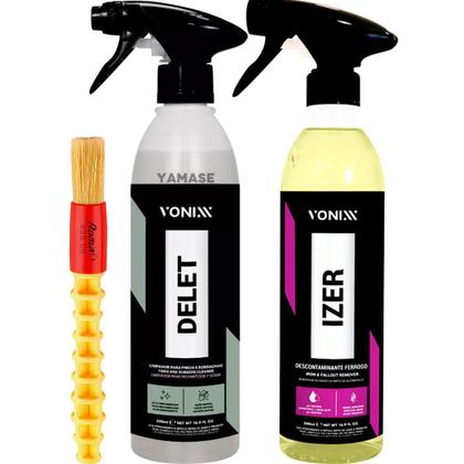 Imagem de Kit Limpeza de Rodas Pneu Aros Carro Moto Caminhão Pincel Delet Spray Limpador Izer Descontaminante Vonixx