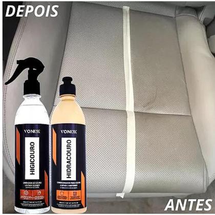 Imagem de Kit Limpeza e Hidratação do Couro Jaqueta Bota Sofa Carro Moto Caminhão Hidracouro Higicouro Vonixx