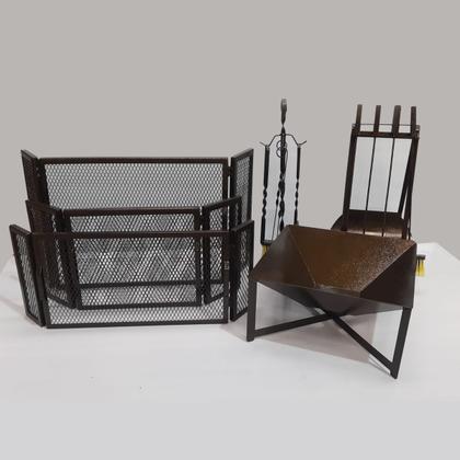 Imagem de Kit Limpeza Lareira com Acessórios e Porta Lenha Cesto