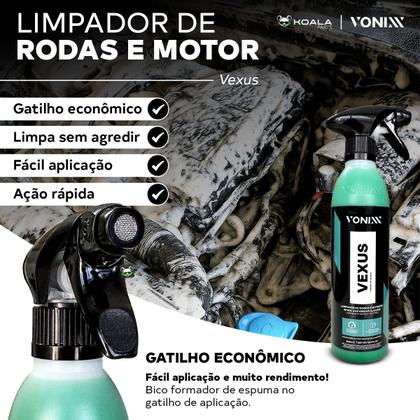 Imagem de Kit Limpeza Motor Vexus 500ml Verniz Aerossol Spray Brilho Proteção 400ml Pincel Macio Vonixx