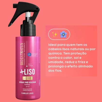 Imagem de Kit +Liso Cabelos Sem Frizz Sh+Cond+Spray - Bio Extratus