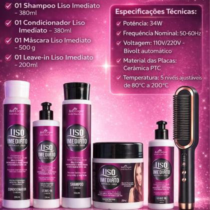 Imagem de Kit Liso Imediato Redutor de Volume + Escova Pente Alisadora