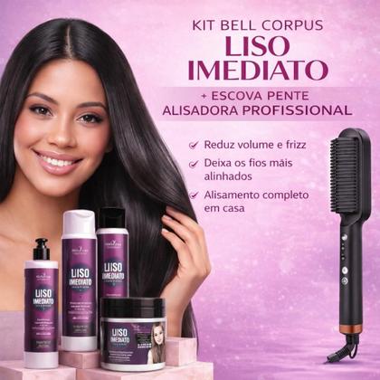 Imagem de Kit Liso Imediato Redutor de Volume + Escova Pente Alisadora