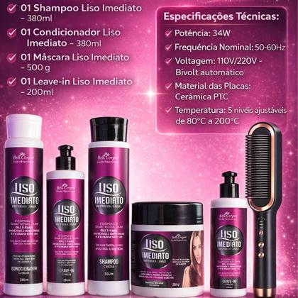 Imagem de Kit Liso Imediato Redutor de Volume + Escova Pente Alisadora
