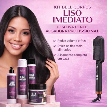 Imagem de Kit Liso Imediato Redutor de Volume + Escova Pente Alisadora