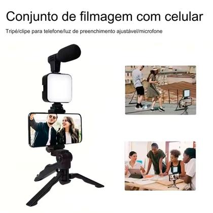 Imagem de Kit Lives Reuniões Tripé Celular C/ Led Microfone Bluetooth