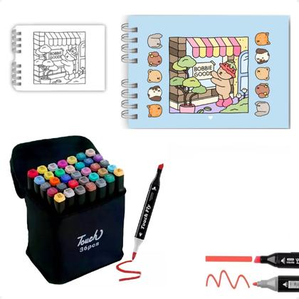 Imagem de Kit Livro Colorir + 36 Canetinha Ponta Dupla Bobbie Goods