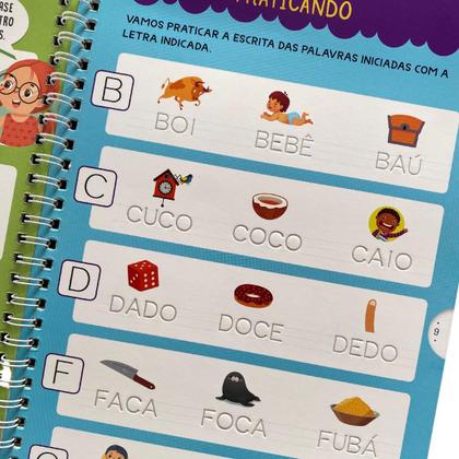 Imagem de KIT Livro de Atividades Letra CURSIVA e BASTÃO Caligrafia Sílabas Palavras Caneta mágica