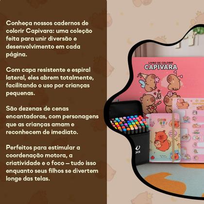 Imagem de Kit Livro De Colorir 120 Canetas Capivara Adesivo Anotações