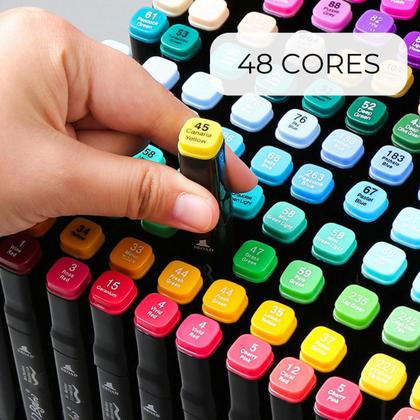 Imagem de Kit Livro de Colorir 48 Canetinhas Estojo de Canetas Ponta Dupla Cores Marcador