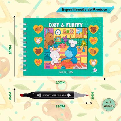 Imagem de Kit Livro De Colorir Adulto Com 24 Canetinha Ponta Dupla